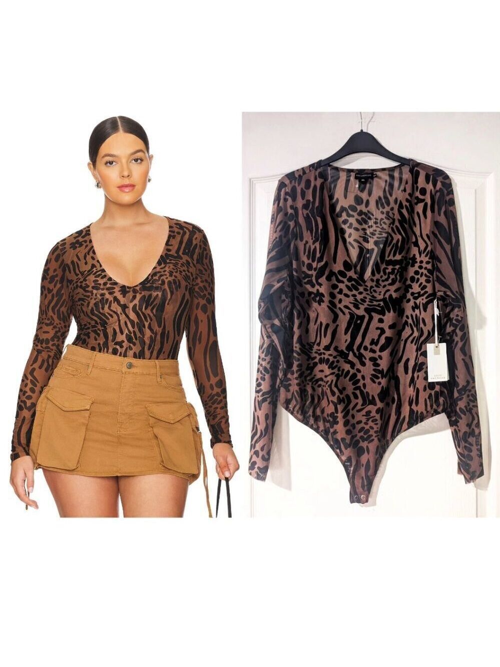 Good American | Mesh Bodysuit in Warped Leopard004